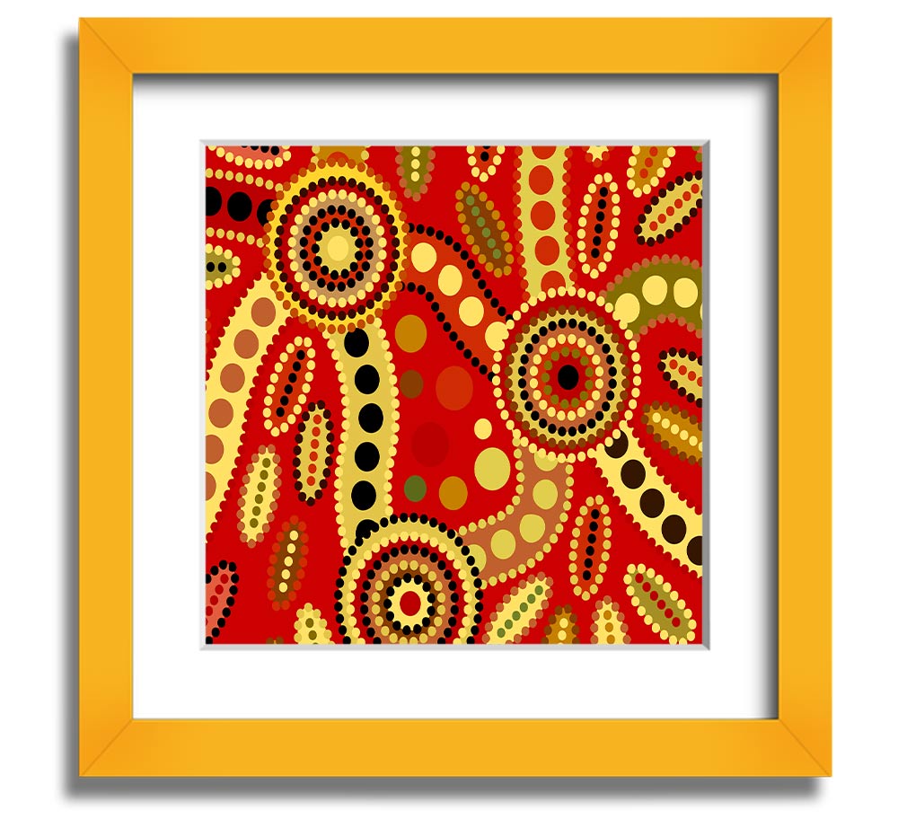 Aboriginal Red Tribal Square Framed Print showcasing vibrant red tribal designs in a stylish frame.